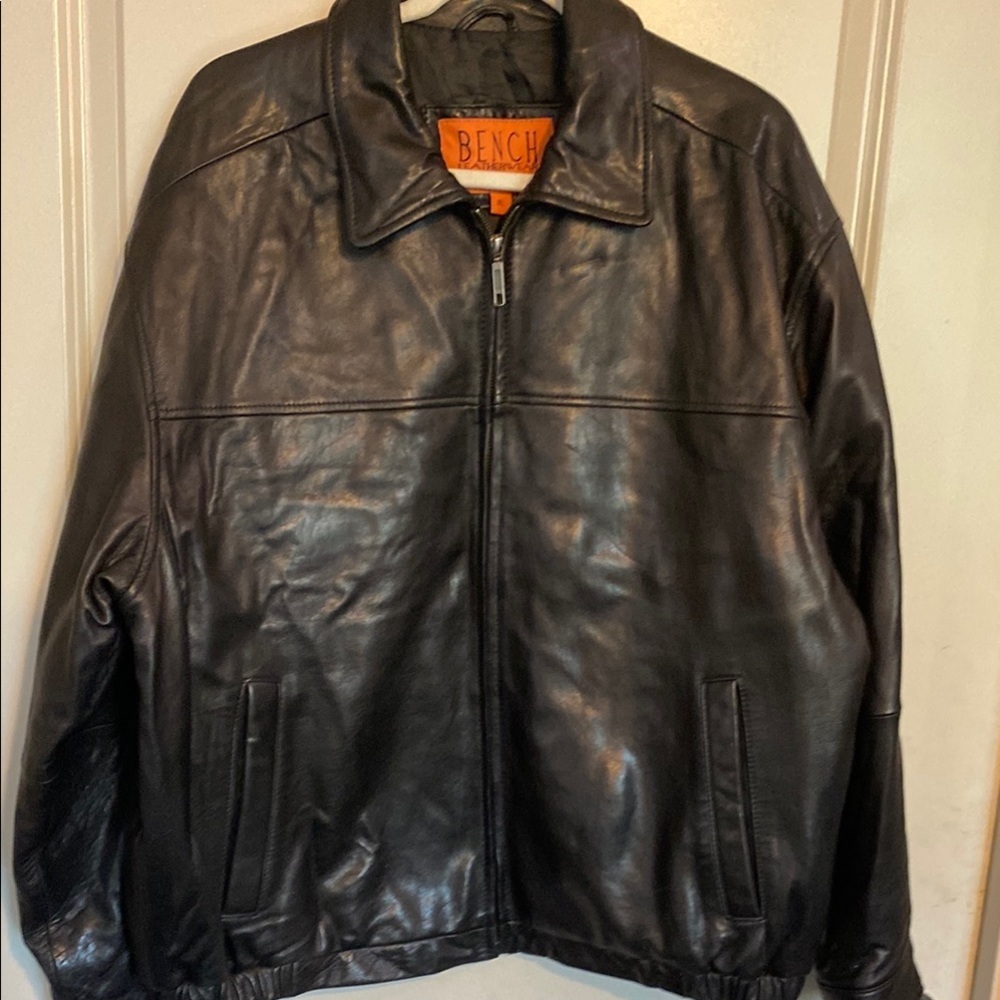 Bench Black Leather Bomber Jacket Timeless Style